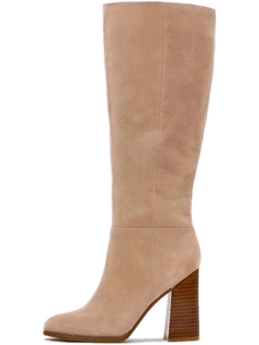 Women's Apricot Comfortable Chunky Heel Round Toe Side Zipper Knee High Boots